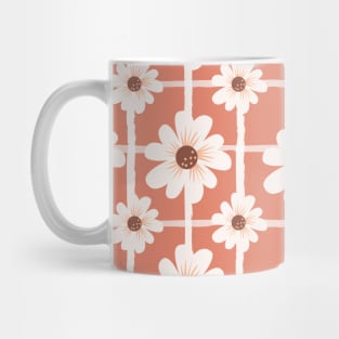 Botanical floral pink pattern, white daisies Mug